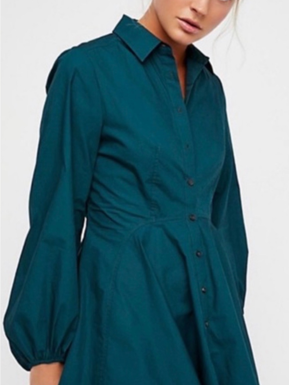 Free People All The Time Top LARGE Women’s Button-Front Shirt Teal Tunic EUC